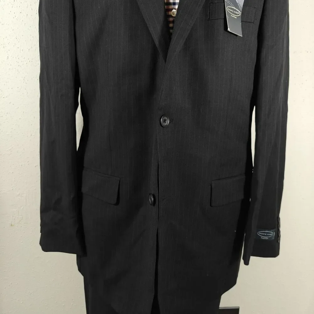 Pronto Uomo Platinum Men's Sport Coat Blazer‎ Two Button Striped BLK Wool 46XL